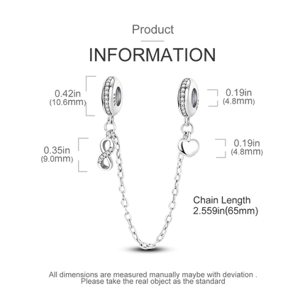Sparkling Clear Silver Safety Chain 925 Sterling Silver Safety Chain Charm Beads Fit Original Bangle Bracelet DIY Jewelry