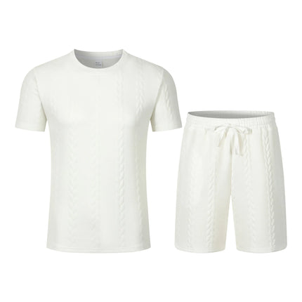 Summer men's new jacquard solid-color simple and fashionable comfortable round-neck short-sleeved short pants set