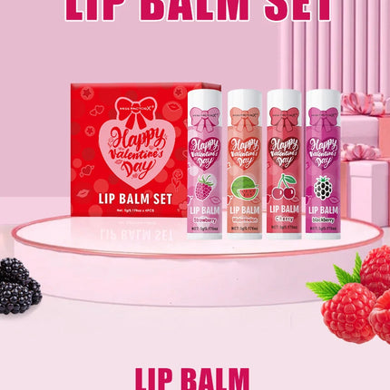 Women's Gifts 4PCS/Box Lip Balm Set Moisturizing and Glossy Suitable for Dry Lips Valentine's Day Gifts for
