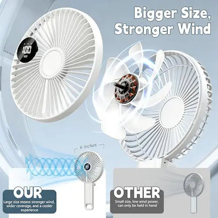 XIAOTREE Portable Handheld Rechargeable Fan LED Digital Display 180°Adjustable Rechargeable Fan 4 Speed Wind Camping Tripod Fan