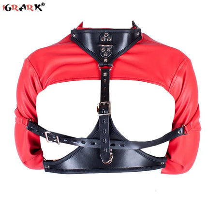Leather Exposed Nipples Bra Straitjack Bondage Arm Restraints Sleeve Adult Training Tool Dog Collar for Couples BDSM Accessories