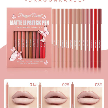12-Piece Lip Liner Set Velvet Matte Matte Waterproof and Sweat-Proof Non-Fading Lipstick Autumn and Winter Whitening Complexion Long-Lasting Lip Liner