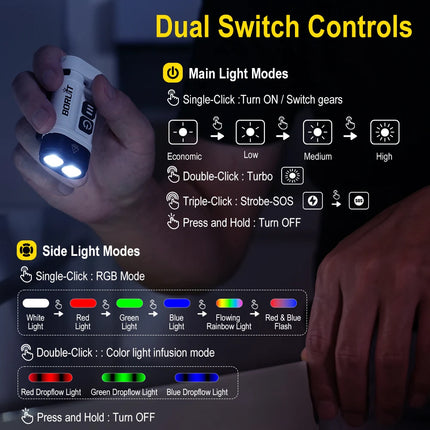 BORUiT U10 LED EDC Flashlight 880LM Super Bright Torch with Magnetic Work Light Use AA or 14500 Battery Camping Pocket Lantern