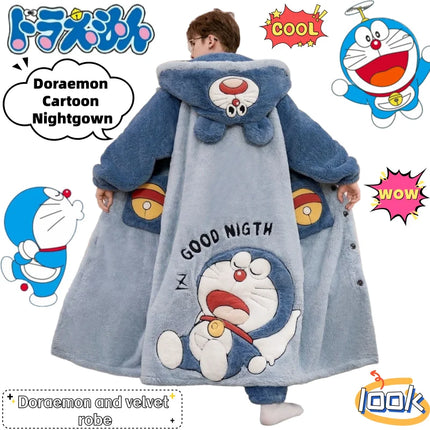 New Doraemon cartoon creative winter pajamas set personalized animation surrounding cute kawaii thick plus velvet nightgown gift