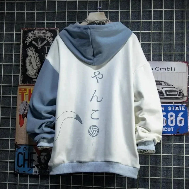 Japanese Style Spring Autumn Men Hoodie Hooded Cute Cat Print Patchwork Teen Hoodies Fashion Anime Harajuku Male Sweatshirt