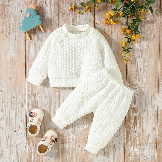 Baby Unisex Solid Autumn 2Pcs Casual Outfits Long Sleeve Sweatshirt & Fall Pants For Daily
