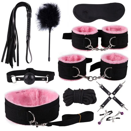 Erotic Sex Toys For Women Adults Games Nylon Bondage BDSM Kits Handcuffs Sex Whip Mouth Gag Rabbit Tail Anal Plug