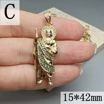 Beautiful Religious St Jude Thaddeus Pray Pendants Metal Zircon Large Charms For Jewelry Making Hip Hop Necklace Accessories