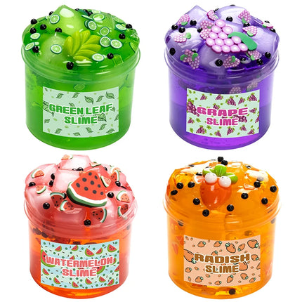 70/300ml Large Crunchy Crystal Slime Kit - Leaf Watermelon Grape Premade Slime Pack Set Non-Sticky Jelly Cube Slime for Party