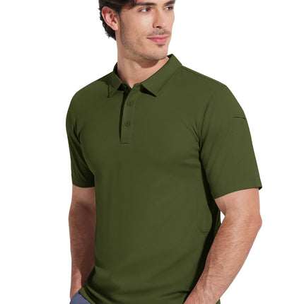 MAGCOMSEN Men's Tactical Polo Shirt Quick Dry Performance Pique Work Golf Shirt Sunglasses Loop Sleeve Pen Pocket