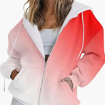 2025 New Woman Sweatshirts Simple Gradient Print Long Sleeves Zip Hoodie Autumn Casual Drawstring Design Fashion Women's Hoodie