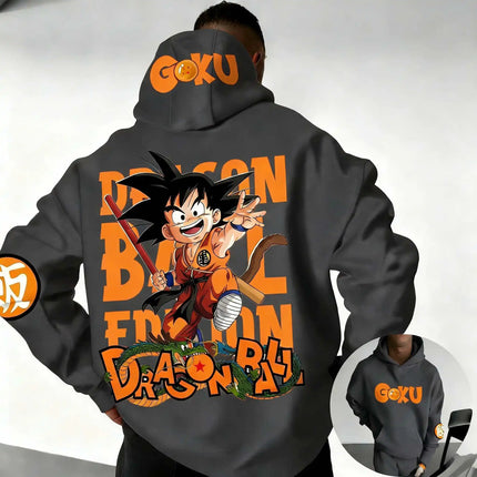 2026 Dragon Ball Retro Anime Hoodie, Kid Goku Print Men's Pure Cotton Hoodie, Casual Loose Sports Daily Version  Y2K Style