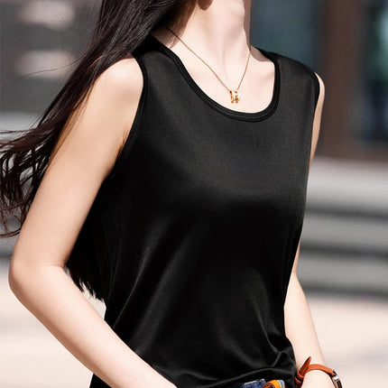 High-End Acetate Fiber Women's Knitted T-shirt with Suspender European Fashion Style Popular Women's Top