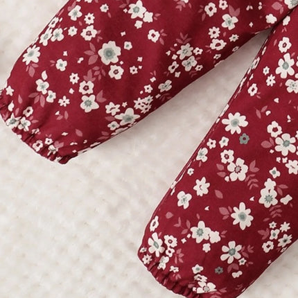 Spring And Autumn Baby Girl Rabbit Print Bow Front Pullover & Floral Print Pants & Headband