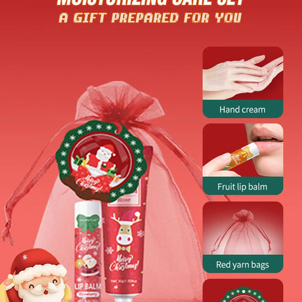 Christmas kit-10 sets/box hand cream kit, lip balm set, with Santa Card and red gift bag, party gift distribution