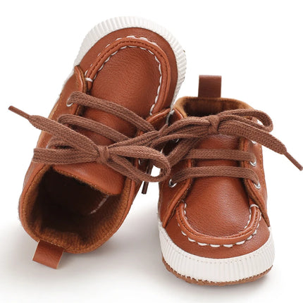 Spring and Autumn High Top With PU Anti Slip Baby Shoes 0-1 Year Old Baby Casual Sports Soft Soled Walking Shoes