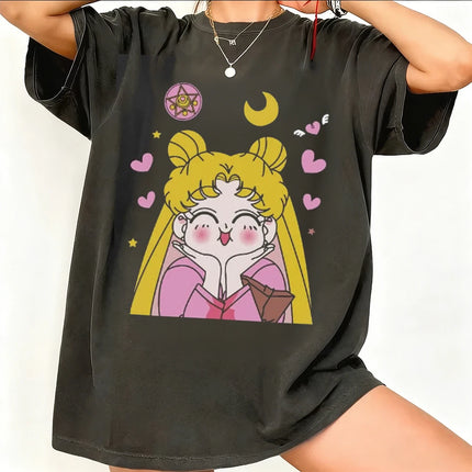 Sailor Moon Retro 90s Anime Graphic T Shirt Summer Cotton Men Women Tee Streetwear Casual Trend Short Sleeve Couple Hip Hop Top