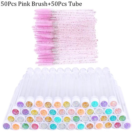 100pcs Diamond Eyebrow Brush Tube Empty Reusable Lash Mascara Wand Case Replaceable Crystal Eyelash Brush Dust-proof Makeup Tool