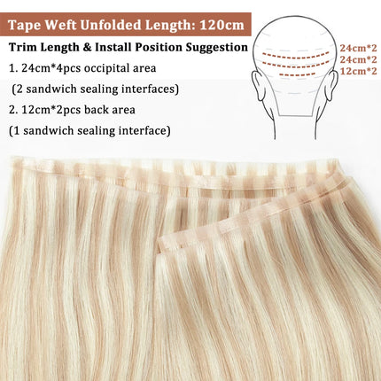 Long Flat Weft Invisible Tape Bundles Human Hair PU Skin Weft Hair Extension Injected Seamless & No-Glue Tape On Hair Weft