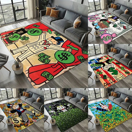 3D Rich Man Game Monopoly Dollar Cartoon Carpet Rug for Living Room Bedroom Home Sofa Decoration Kid Area Rug Non-slip Floor Mat