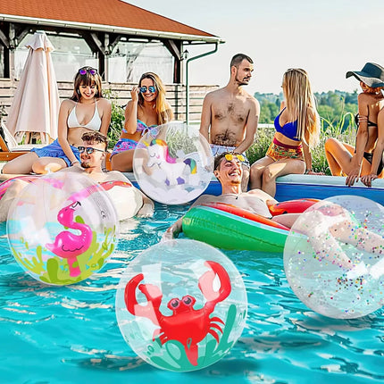 Inflatable Beach Animal 3D Ball for Lawn - Transparent Water Play Ball with Flamingo & Unicorn Designs Children's Outdoor Fun