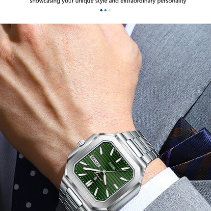 POEDAGAR Luxury Square Male Watch Waterproof Luminous Date Week Quartz Watches For Men Stainless Steel Fashion Men's Clock Reloj