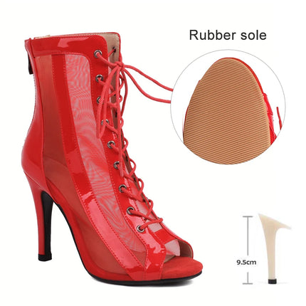 Women's Latin Salsa Dance Jazz Dance Shoes Girls Ballroom Dance Club Short Boots Ladies Lace-Up Fashion Fine Sand Dance Boots