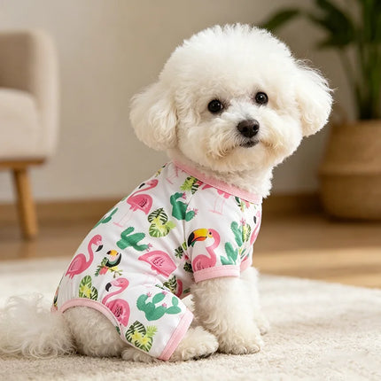 Cooling Summer Pet Dog Vest Cartoon Flamingo Cactus Dog Four Legged Pajamas Fashion Pet Clothes Soft and Comfortable Pet Apparel