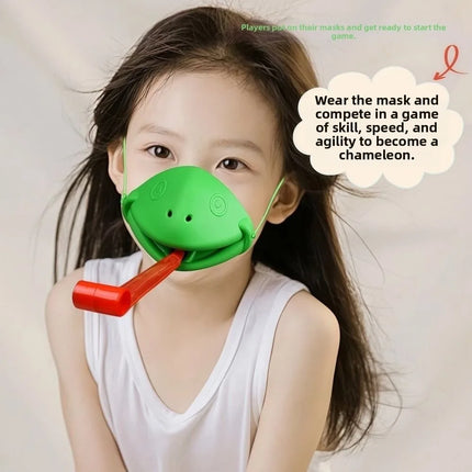 Funny Frog Mask Wagging Tongue Games Two/Four People Parent-child Interaction Frog Mask with Blow Tongue with Cards Desktop Game