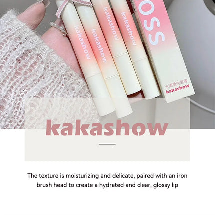 Kakashow Mirror Watery Lip Gloss Iron Brush Head Jelly Lipgloss Moisturizing Lip Tint Lipstick Nature Nude Lips Makeup Cosmetics