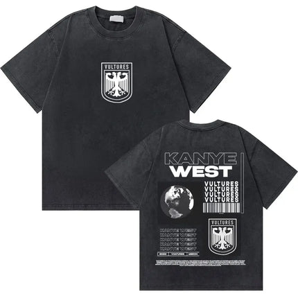 Washed Vintage Rapper Kanye West Graduation Bear Graphic T Shirt Men Pure Cotton T-shirt Men's Hip Hop Fashion Oversized Tshirt