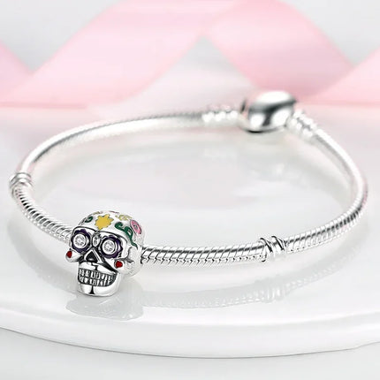 925 Sterling Silver Gold Red Apple Bone Halloween Series Beaded Charm for Women Diy Original Brand Bracelet Jewelry Making Gift