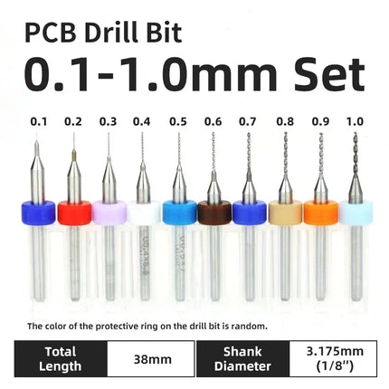 PCB Drill Bit 10pcs Tungsten Steel Micro Diameter Drill Bit Set 1/8 "Fixed Handle Mini Cnc Drill Bit 0.1-3.175mm