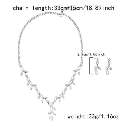 Luxury Bridal Pearl Jewelry Sets for Women Silver Color Crystal Leaf Necklace Earrings Wedding Prom Party Accessories 2026 Trend