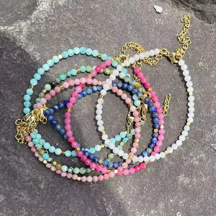 Muliti-color 3mm Faceted Nature Stone Beaded Bracelet For Women Shiny Stainless Steel Square Spacers Exquisite Party Gift