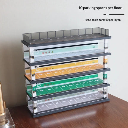 1:64 Scale Parking Garage Model & Dust-Proof Display Shelf - Car Model Diorama, Collectible Vehicle Storage Rack (no car)