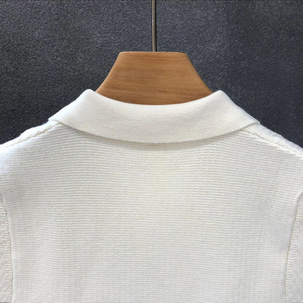 Men's Polo Neck Short Sleeve Knitted Sweater Slim Fit Summer Fashion Turn-down Collar Base Shirt Casual Style Pure Color