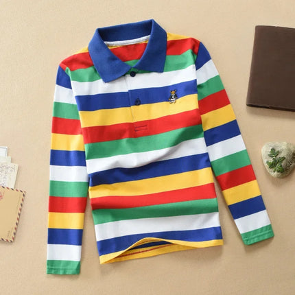 Boys Long-Sleeved Polo Shirts 2024 Spring Autumn Children's Clothing Kids Turn-Down-Collar Outerwear Teenager 1-14 Yrs Tops