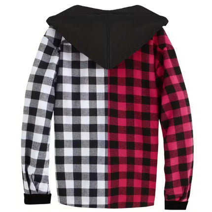 New Men Hooded Plaid Shirt Men Clothes Fashion Big Pocket Design Spring Autumn Long Sleeve Casual Shirt Tops
