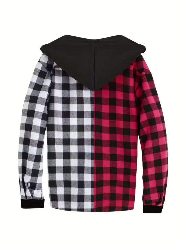 New Men Hooded Plaid Shirt Men Clothes Fashion Big Pocket Design Spring Autumn Long Sleeve Casual Shirt Tops