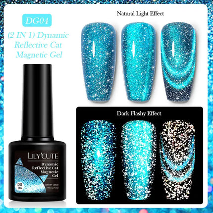 LILY’CUTE 7ml Ultra Shine Cat Eye Nail Polish Rainbow Laser Dual Beam Crystal Nail Gel Varnishes Soak Off Semi Permanent UV Gel