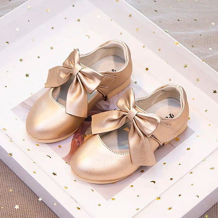 Girls Leather Shoes with Big Bow-knot Princess Sweet Classic Fashion Children Party Shoes White for Wedding Soft Anti-slippery