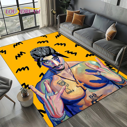 Rapper Eminem Tupac 2pac Hip-Hop Rap God Carpet Rug for Living Room Bedroom Home Sofa Decoration, Area Rug Non-slip Floor Mat