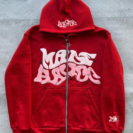 Zipper hooded sweatshirt with retro American letters suitable for men and women wearing Y2K jacket autumn/winter cardigan