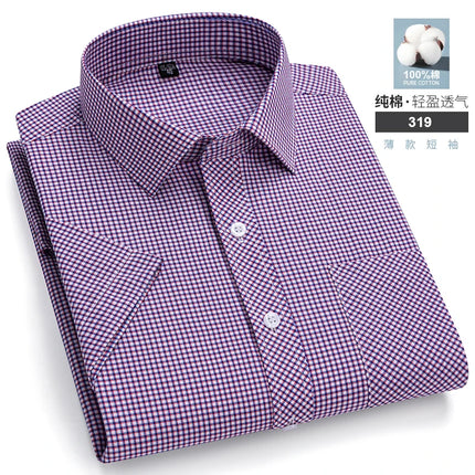 2026 Summer Cotton Plaid Short Sleeve Shirts For Men Plus Size Regular Fit Classic Young  England  Style Shirts Man's Clothing