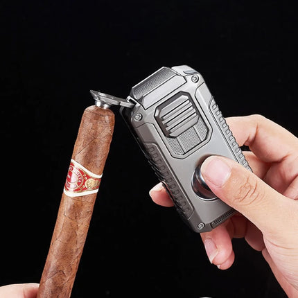 Portable Multi-function Jet Lighter with V-shaped Cigar Cutter Cigar Cigarette Holder Men's Cigarette Lighter, Gentleman's Taste