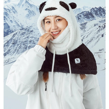 Qunature Parent-child Panda Ski Headgear Balaclava Soft Thermal Fleece Full Face Mask Winter Keep Warm Hood Scarf Neck Collar