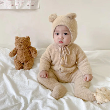 5097 Ins Baby Clothes Autumn Winter New Baby Boy's Jumpsuit Mink Velvet Cute Bear Baby Girl's One Piece Clothes