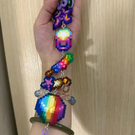 Game Stardew Valley Junimos Stardrop Cosplay Keychain Kawaii Acrylic Pixel Pendant Keyring Key Chain Bag Accessories Gift Prop