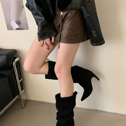 Liyke Autumn Winter Fashion Slim Knee High Boots Women Sexy Pointed Toe Low Thin Heel Shoes Female Long Booties Zapatos De Mujer
